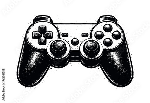 A realistic wireless game controller shown in direct frontal view, enlarged to fill most of the canvas and isolated on a clean white background, its symmetrical