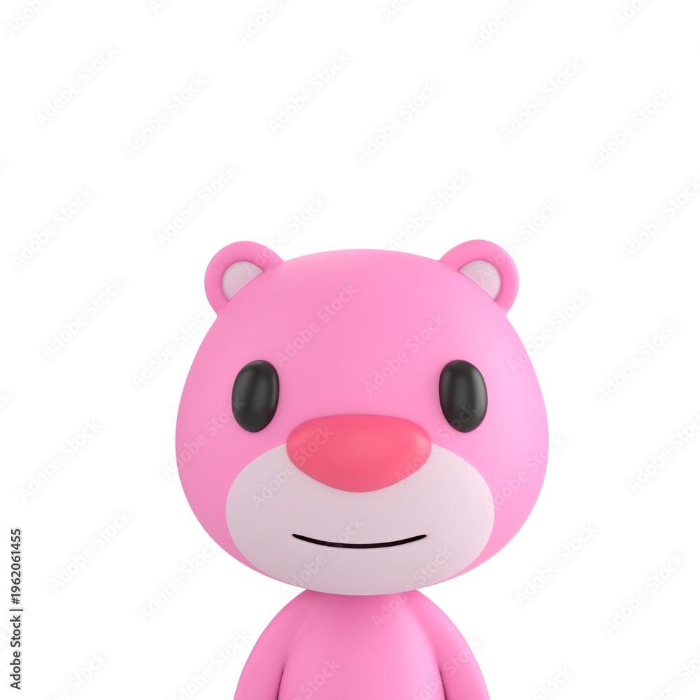 Fototapeta premium Cute 3D render Pink Bear character portrait close up, half body view, friendly and charming mascot style, isolated on white background for profile, branding, and digital design.