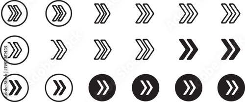Collection of fast forward and next arrow UI icons for media player navigation and web design