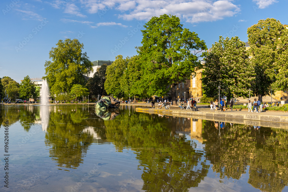 Fototapeta premium Reflections in Eckensee, Stuttgart