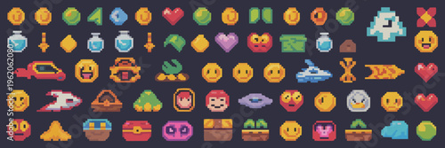 Pixel art arcade gaming assets and sprites – Ideal for retro game development, 8-bit aesthetic projects, or gamer merch.
