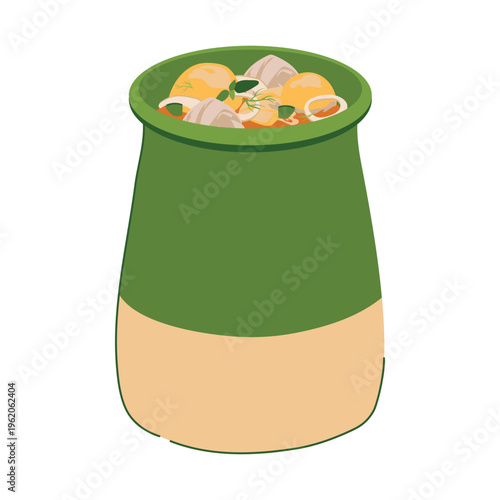 Abgoosht or Dizi, is a simple, hearty one pot dish made with wholesome ingredients. It stews vegetables, meat, and beans in a special ceramic pot called Dizizarfi. Traditional family meal in Iran