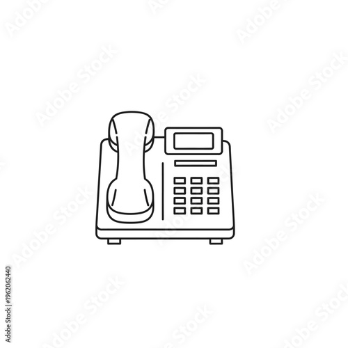 A black and white line drawing of a landline telephone.