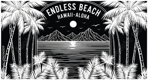 Abstract Landscape with Palms against Black Backdrop suitable for travel brochures, website design, and promotional material.