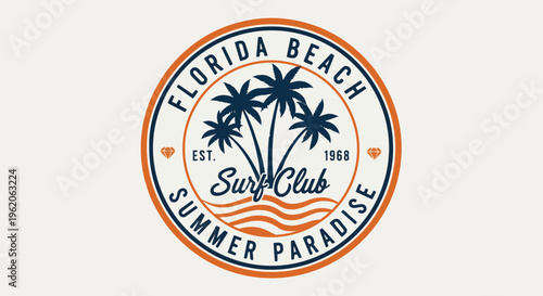 Modern Emblem with Palm Trees around the Circle - suitable for posters, branding, and web design.