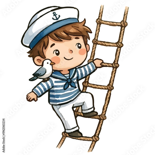 cartoon boy Sailor smiling happily 