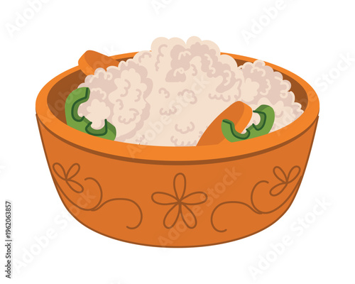Vegetables marinated in brine lie on a plate. Vector illustration of a pickled harvest. Cauliflower, carrots, peppers, and garlic are home marinated. A healthy vegetarian dish.