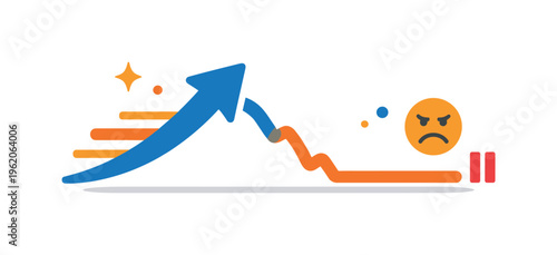 Momentum loss and difficulty continuing after interruption in workflow or habits, a moving arrow slowing down into a flat line representing halted progress and reduced energy