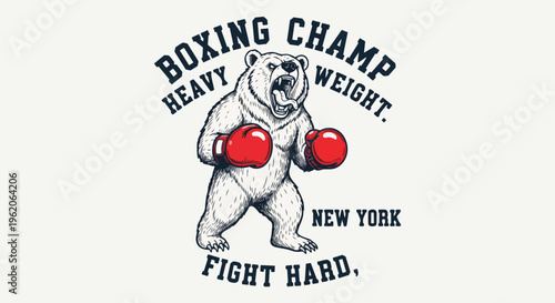 Vibrant Bear with Boxing Gloves in Action, with bold text ideal for sports marketing, event promotion, and illustrative branding.