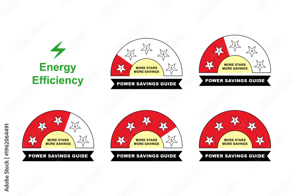 Naklejka premium Power Saving Guide Label with Star Rating More Stars More Energy Saving