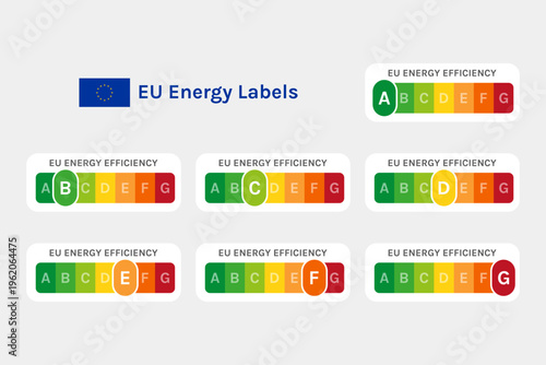 Energy Efficiency Rating Label of EU Standard with Colorful A to G Scale Sticker Design