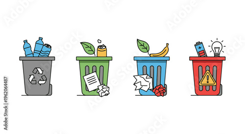 Household waste sorting Line simple abstract vector