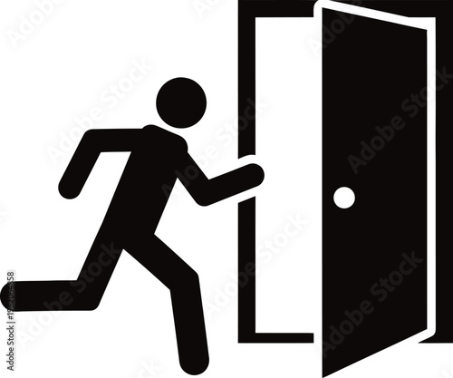 A person running through an open doorway quickly
