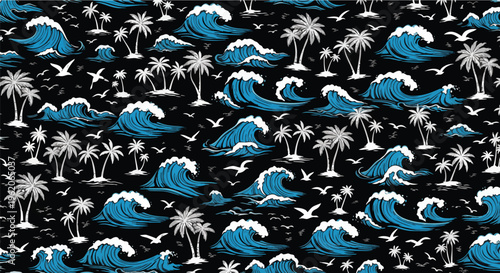 Vibrant Wave Pattern with Black Backdrop concept for travel brochures, summer apparel, and website backgrounds.