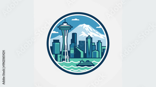 Iconic Seattle Skyline with Space Needle and Mountain