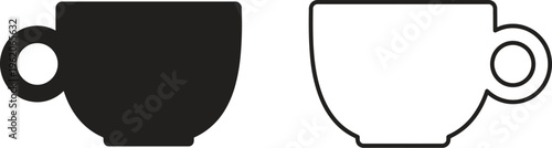 Vector graphic illustration of a cup and saucer in various design styles and colors