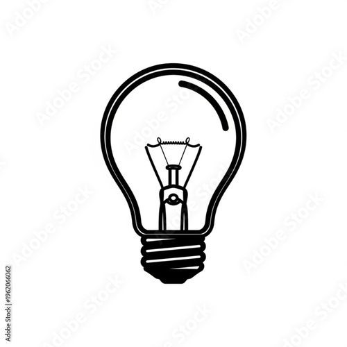 A minimalist black and white vector illustration of a lightbulb with a simple design