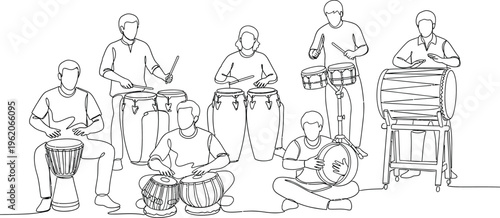 drummers playing various drums