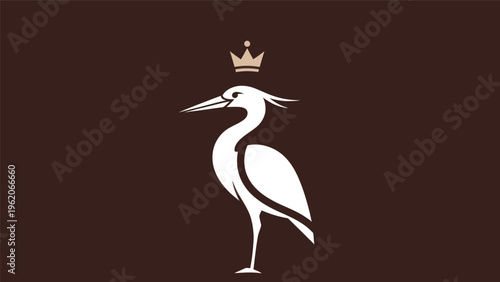 Canvas-taulu Elegant crane silhouette with crown icon