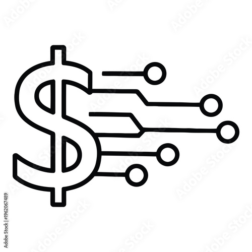 Digital dollar currency symbol with circuit and data flow icon with e commerce