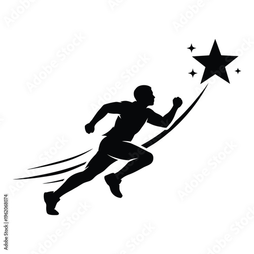 Silhouette of a runner with a shooting star, representing achievement, speed, and success, star trail