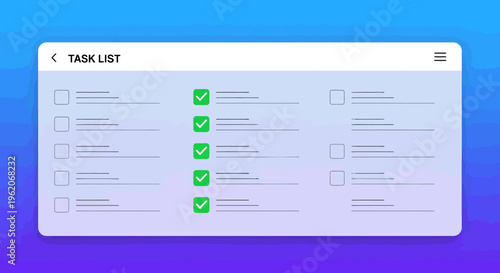 A task list with green checkmarks on a blue background.