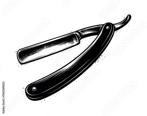 Barber straight razor shown open in a clean side profile with the blade extended and handle angled slightly downward, enlarged to fill most of the frame and