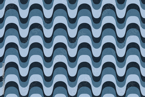 retro pattern background, blue geometric waves, groovie 60s 70s backdrop, distressed grain texture, abstract sea wallpaper, nostalgia print