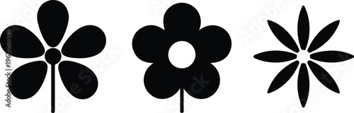 Black Floral Silhouette Vector Icon Set Featuring Minimalist Flower Shapes For Spring Decoration Nature Backgrounds And Logo Design