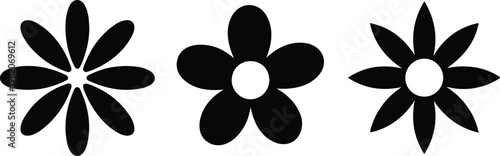 Black Floral Silhouette Vector Icon Set Featuring Minimalist Flower Shapes For Spring Decoration Nature Backgrounds And Logo Design