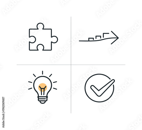 Step-by-step problem solving and logical thinking process in a productivity system focused on breaking down challenges and reaching clear solutions, a puzzle piece representing