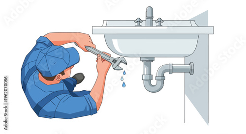Plumber fixing a leaky faucet sink.