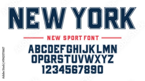 American college classic font. Vintage sports font in American style for T-shirt designs for football, baseball, and basketball teams. College, school and varsity style font, tackle twill. Vector
