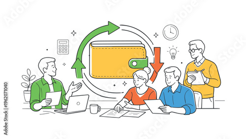 Entrepreneurs managing cash flow awareness and budgeting discipline while reviewing expenses together during a focused finance discussion in a startup workspace