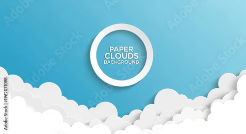 A blue background with white clouds.