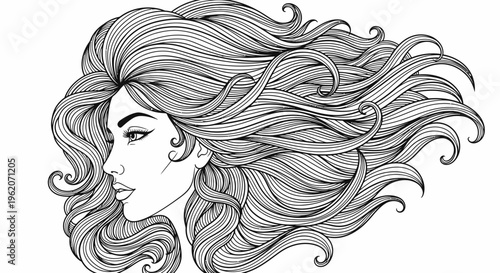 Woman with flowing long hair blowing in the wind.