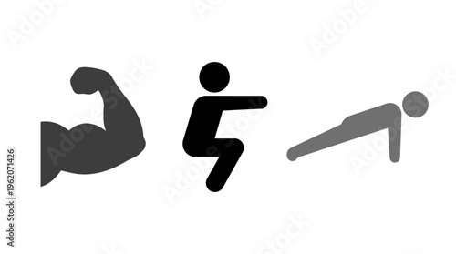 Fitness Icons Muscle, Squat, and Push-up Exercise