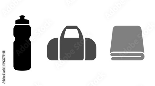 Gym and workout essentials icons for fitness