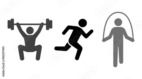 Fitness and exercise icons lifting, running, jumping rope