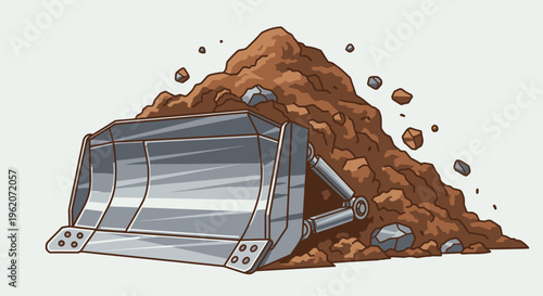 Bulldozer blade with brown soil pile.