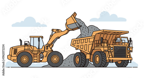 Heavy machinery industrial vehicles at work.