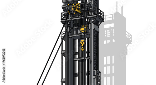 Industrial elevator machinery in operation.