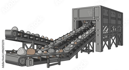 Industrial conveyor belt with barrels.