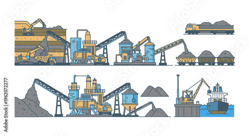 Industrial mining equipment and machinery.