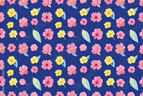 a blue background with pink roses and green leaves