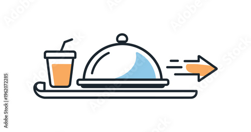 Casual dining experience in a modern food court environment focused on allowing customers to choose meals independently and move efficiently through the service flow, a simple