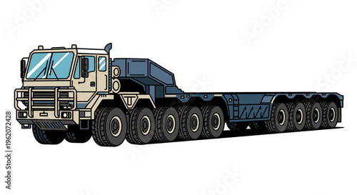 Large truck with many wheels.