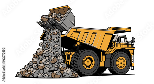 Large yellow mining dump truck vehicle 1.
