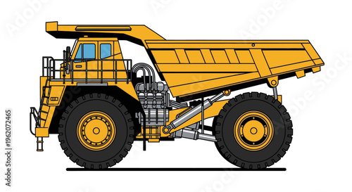 Large Yellow Mining Dump Truck Vehicle.