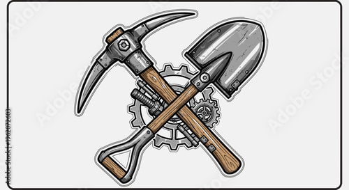 Pickaxe and shovel mining tools crossed.